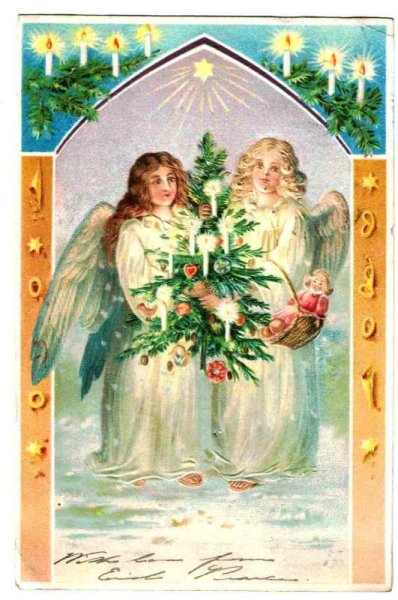画像1: クリスマスカード　ツリーを持った天使 ▼SALE ¥500▼ (1)