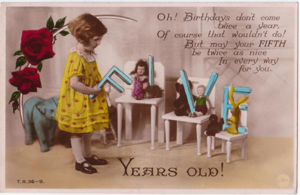 画像1: お人形さんと女の子　5歳のお誕生日カード (1)