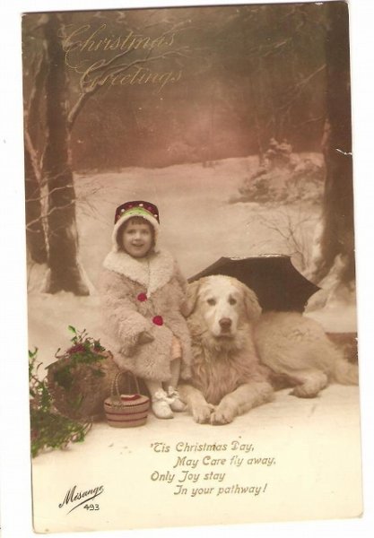 画像1: クリスマスカード　大きな犬と女の子 (1)