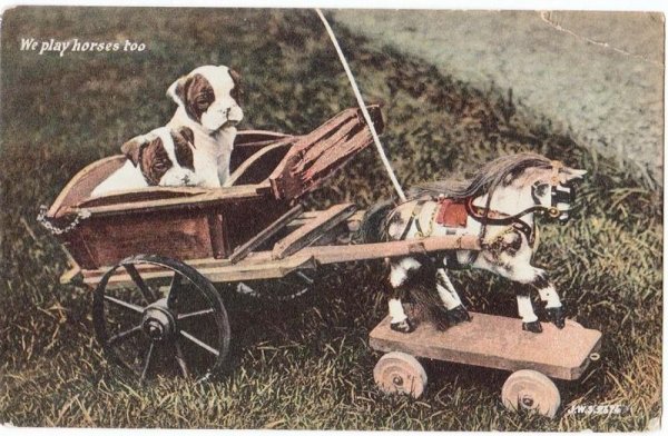 画像1: 木馬車とブルドッグの赤ちゃん (1)