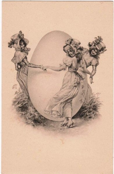 画像1: 大きな卵と踊る女性　イースター　M.M.VIENNE  (1)