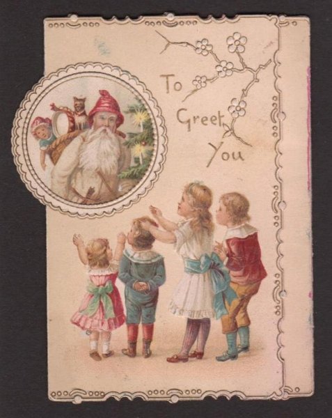 画像1: サンタさんと子ども達　クリスマスグリーティングカード (1)