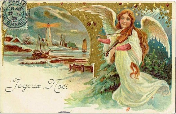 画像1: クリスマスカード　バイオリンを弾く天使 (1)