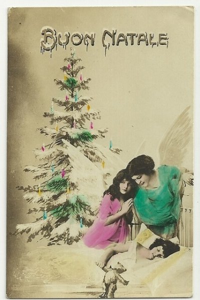 画像1: クリスマス　テディベアと眠る女の子と天使 (1)