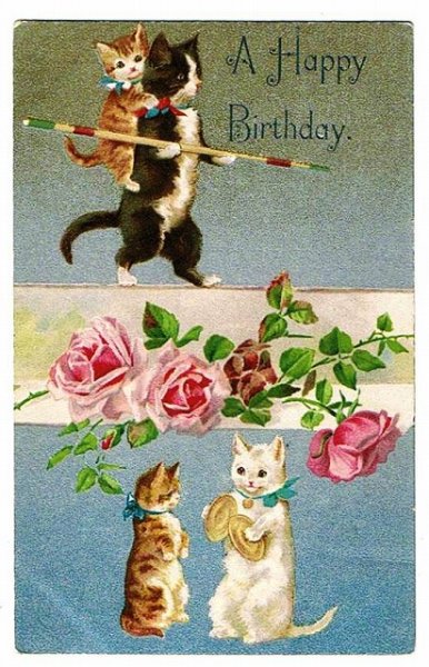 画像1: 薔薇のお花と猫の曲芸師さん　綱渡り　Helena Maguire (1)