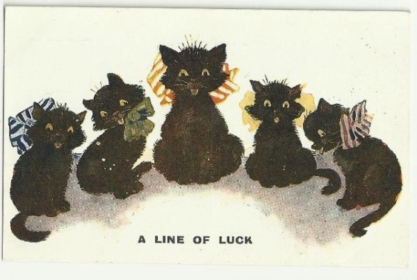 画像1: Good Luck Cat 5匹のリボンをつけた黒猫 (1)