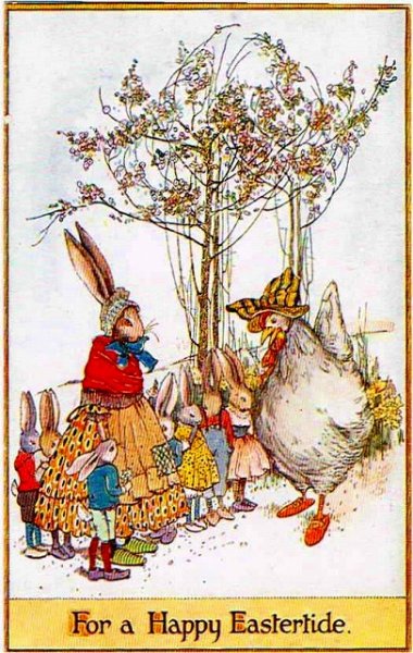 画像1: ウサギの大家族とニワトリ（未使用） (1)