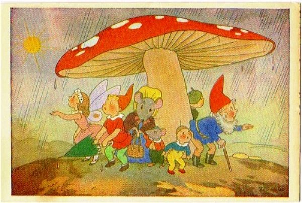 画像1: キノコの下で雨宿りする妖精たち (1)