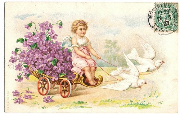 画像1: スミレのお花を運ぶ天使と白鳩　1907年 (1)