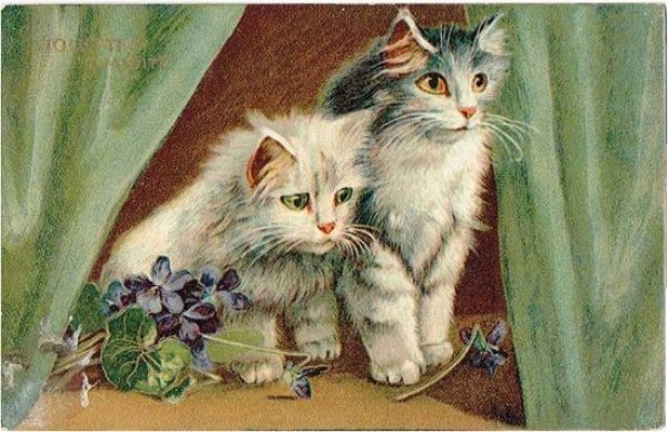 画像1: スミレのお花と猫　Maurice Boulanger (1)
