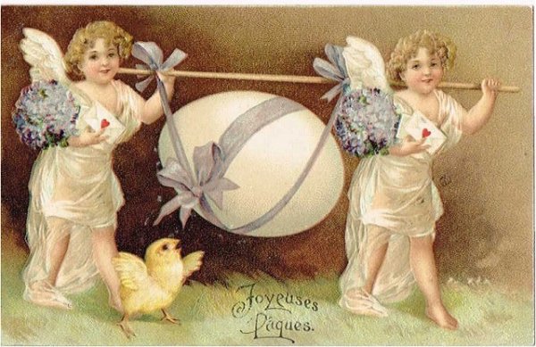 画像1: 大きな卵を運ぶ天使　Ellen Clapsaddle (1)