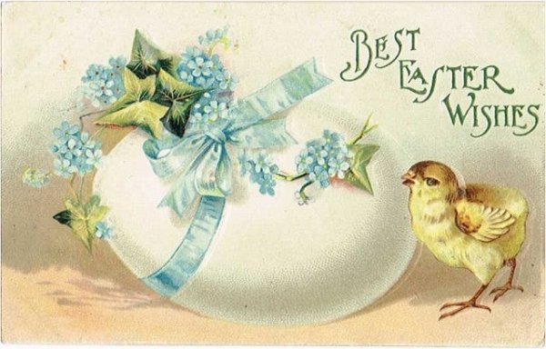 画像1: 大きな卵とヒヨコ　忘れな草のお花　Ellen Clapsaddle (1)