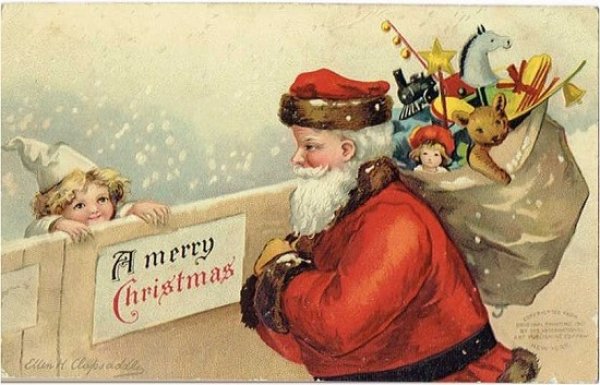画像1: クリスマスカード　サンタさんと子ども　E.Clapsaddle (1)