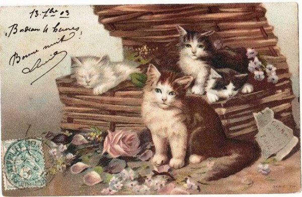 画像1: 猫と薔薇のお花のバスケット (1)