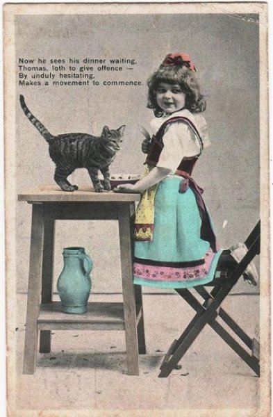 画像1: 猫と女の子のディナータイム (1)