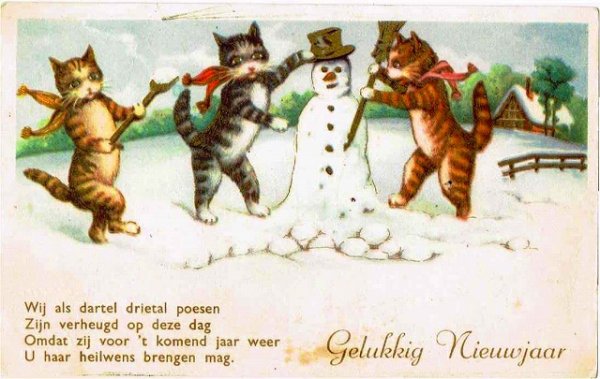 画像1: 雪だるまと猫 (1)