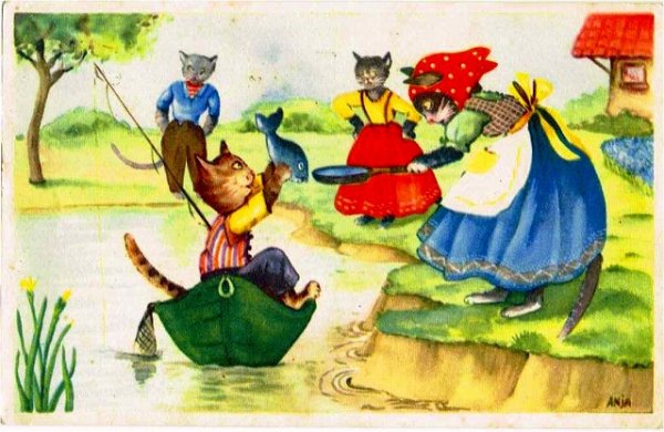 画像1: 魚を釣った猫 (1)