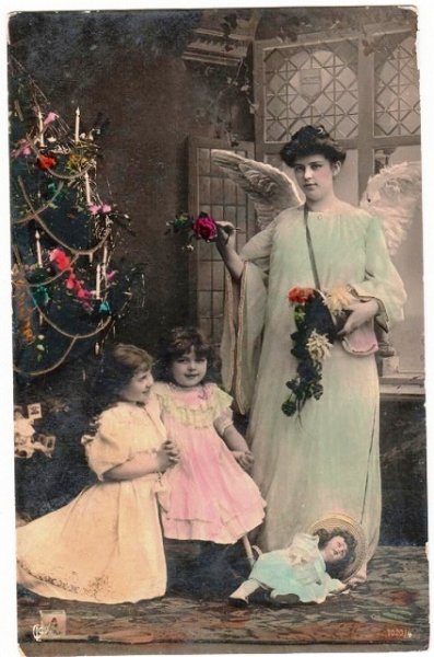 画像1: クリスマスカード　天使とお人形と女の子 (1)