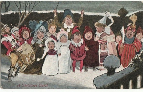 画像1: クリスマスカード　クリスマスキャロルを歌う人々 (1)
