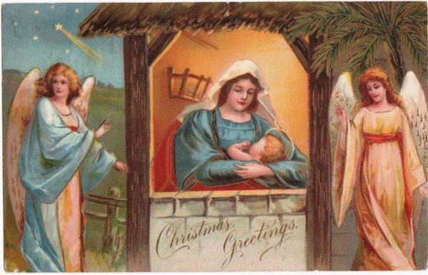 画像1: クリスマスカード　聖母子を祝福する天使　E.Clapsaddle (1)