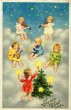 画像1: クリスマスカード　雲の上で演奏をする天使 (1)