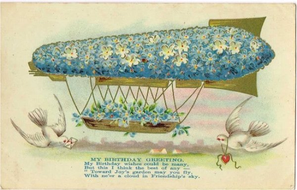 画像1: 忘れな草のお花の気球船と白鳩 (1)