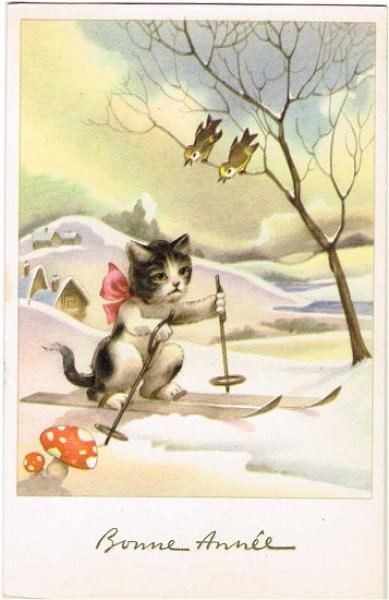 画像1: スキーをする猫とキノコ (1)