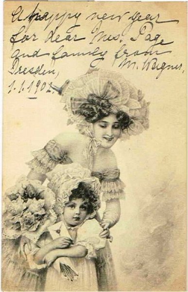 画像1: 花束を持つ女の子と女性　M.M.VIENNE (1)
