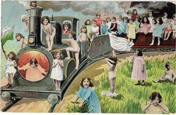 画像1: 汽車に乗るたくさんの子ども (1)