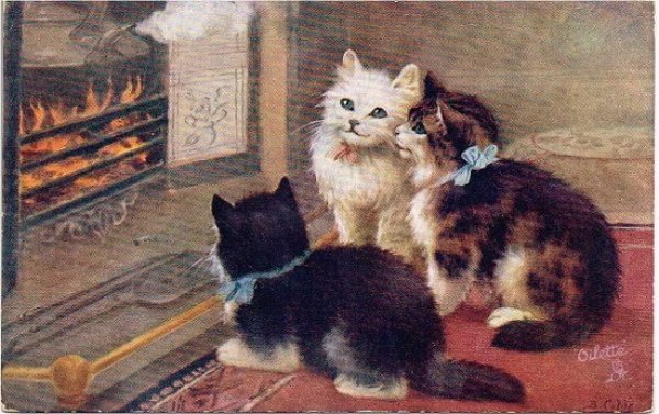 画像1: 暖炉の前の子猫 (1)