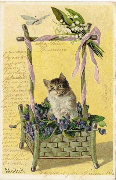 画像1: お花かごの中の猫　Mailick (1)