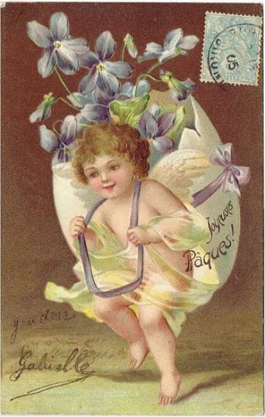 画像1: スミレのお花の卵を運ぶ天使　Ellen Clapsaddle (1)