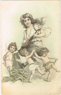 マンドリンを弾くクリスマスの天使たち - Snowdrop Postcards
