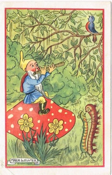 画像1: キノコの上で笛を吹く小人妖精ノーム (1)