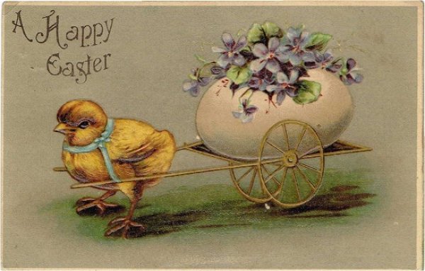 画像1: イースター　スミレのお花と卵を運ぶヒヨコ (1)