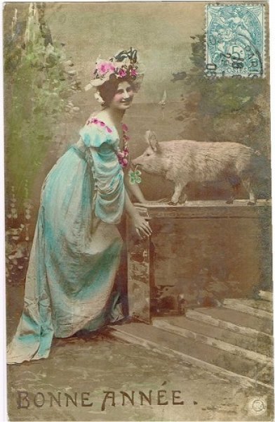 画像1: 女性と豚さん　フランス (1)