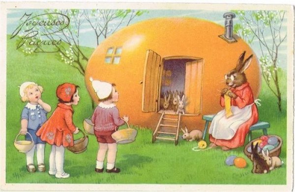 画像1: イースター　ウサギさんの大家族　卵の家 (1)