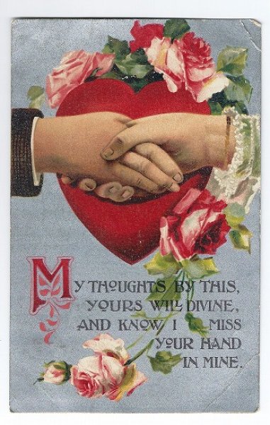 画像1: 握手する手　ハートと薔薇のお花 (1)