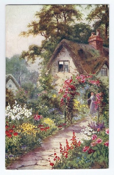 画像1: イギリス　花咲くコテージ　1916年 (1)