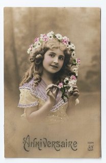 アンティークポストカード　1906年のクリスマスの可愛い少女とお人形たち Snowdrop Postcards アンティークポストカード専門店