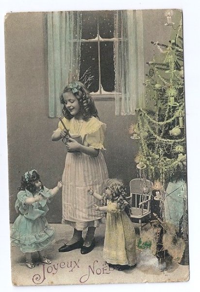 画像1: フランス　Xmas お人形さんと女の子　1918年 (1)