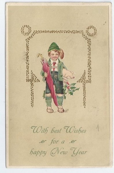 画像1: 子豚と傘を持つ男の子　1907年 (1)