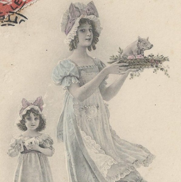 画像2: フランス 子豚を運ぶ母娘 1908年 M.M.VIENNE (2)