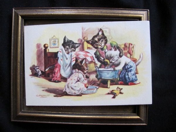 画像2: 朝の洗顔をする猫の家族 オランダ1952年 (2)