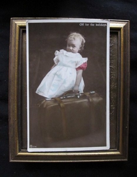 画像2: 大きなカバンと小さな女の子 1910年頃 未使用 (2)