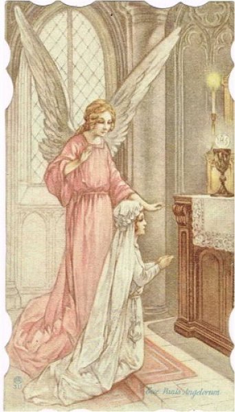 画像1: Vintage mini card  ミニカード　初聖体の女の子を祝福する天使 1930年　フランス (1)