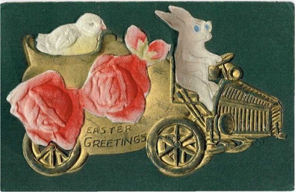 画像1: イースター 車を運転するウサギとヒヨコ (1)