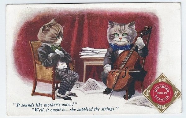 画像1: イギリス　ヴァイオリンを弾く猫の紳士　1917年 (1)