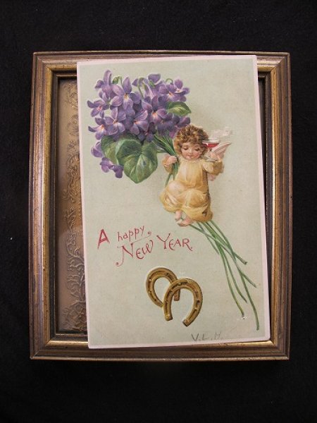 画像2: ニューイヤー スミレのお花とワインを持つ天使 1907年 (2)