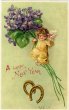画像1: ニューイヤー　スミレのお花とワインを持つ天使　1907年 (1)